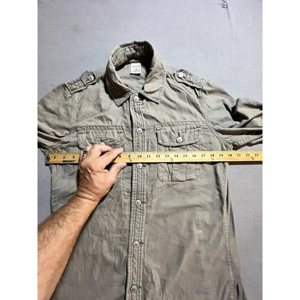 True Religion Chamois Button Up Shirt‎ Men's Medium Beige Snap Long Sleeve.